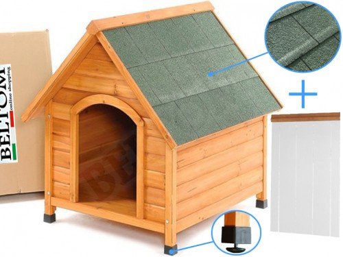 Beltom Cuccia L in Legno per Cane Cani di Taglia Medio/Grande + Tendina Termica in PVC + Piedini Regolabili in Altezza - Nuova - CUCCE da Esterno - Large