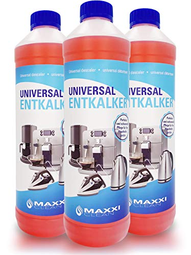 Maxxi Clean, Anticalcare e detergente multiuso per la pulizia di macchine da caffè, ferri da stiro e bollitori, 250 ml 3x 750 ml mit Farbindikator