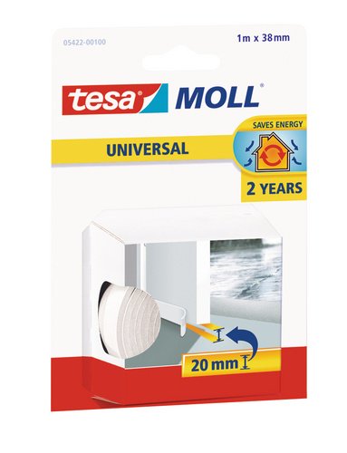 Tesa 05422-00100-00 tesamoll Asta Sottoporta in Schiuma, 1m x 38mm, Bianco