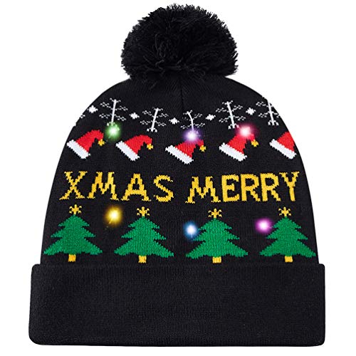 Set Sciarpa con Berretto in Maglia con Berretto a LED Illuminato, luci Colorate Berretto con Cappello Natalizio a LED con Scaldacollo Elastico Unisex Ugly Holiday Party Beanie cap