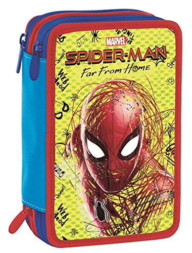Astuccio 3 Zip Marvel Spider-Man, Rosso, Con materiale scolastico: 18 pennarelli e 18 pastelli Giotto, penna Tratto Cancellik …
