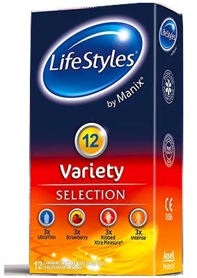 Manix LifeStyles 12 Variety Preservativi Assortiti Profilattici 3 Ritardanti 3 Skin Sottili 3 Con Rilievi Stimolanti 3 Gusti Frutta Lattice Con Nervature