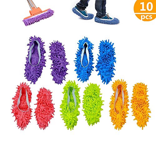 mop slippers,mop polvere,Multi Funzione Ciniglia Fibra Lavabile Piano Pulizia Scarpe per Bagno Ufficio Cucina Casa Lucidatura Pulizia, 10 pz 5 paia