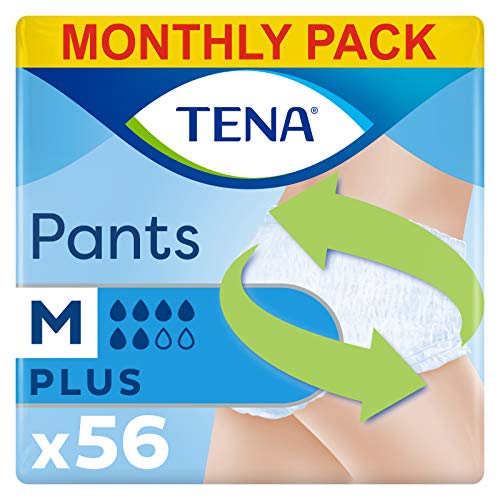 TENA Pants Plus Medium (M) Pacco Scorta Mensile - Mutandine assorbenti, elasticizzate e monouso, per perdite urinarie, unisex, discrete e confortevoli, 4 confezioni x 14 pezzi