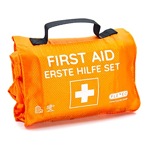 Kit di pronto soccorso outdoor, per escursioni, sci, arrampicata, pratico formato rotolo, si adatta a qualsiasi zaino, idrorepellente (59 pezzi, arancione)