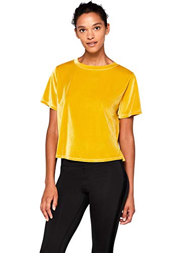 Marchio Amazon - AURIQUE T-Shirt Ampia in Velluto Donna, Giallo (Lemon Curry Lemon Curry), 46, Label:L
