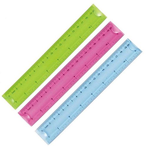 Spaufu, righello dritto in plastica flessibile, graduato, trasparente, accessorio scolastico, 20 cm, colori assortiti