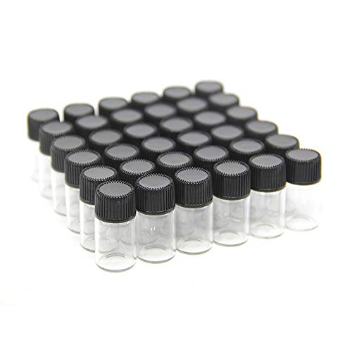Yizhao Essential Oil 1ml Transparent Sample Glass Bottle, Samll Sample Glass Vials Empty for Essential oil Diffuser,Massage,Beauty Oil Mix,Lab bottle with [Orifice Reducers]– 36 Pcs