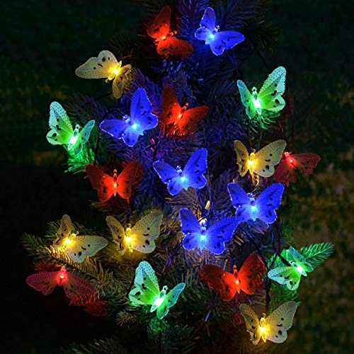 SanGlory Catene Luminose Solare 20 LED Farfalla 4.8M Luci da Giardino Multicolore, Luci Stringa Solari Impermeabili, Luce Solare Decorative per Esterno, Festa, Natale, Halloween(20 LED Colore)