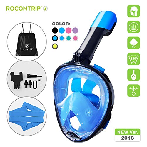 UKON Maschera Subacquea, Snorkeling Maschera Full Face 180 ¡ã Visualizza Design panoramico, Anti-Fogging Anti-Leak con Cinghie Regolabili con Tubo per Lo Snorkeling pi¨´ Lungo per Donna Bambino Adulto