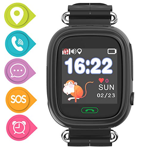 GPS Smartwatch per Bambini, Orologio Telefono con GPS Locator Chat Vocale SOS Vocale Anti-lost da Polso Ragazzi Ragazze Bracciale Regalo Compatibile con Controllo Genitore Smartphone, Nero