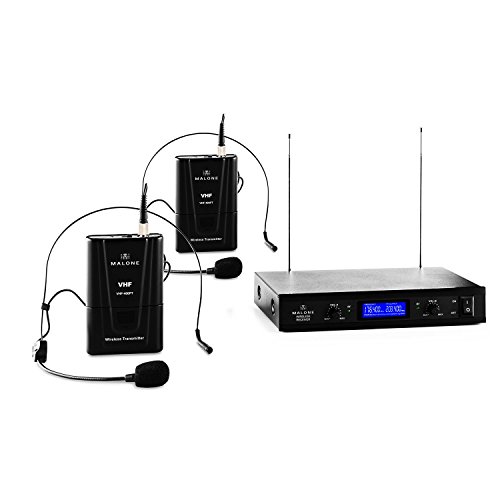 Malone VHF 400 Duo 2 set - kit 2 canali microfoni - VHF, 2 x microfono auricolari senza fili, 50 m raggio d´azione, tempi operativi lunghi della batteria, riduzione del rumore interno, nero