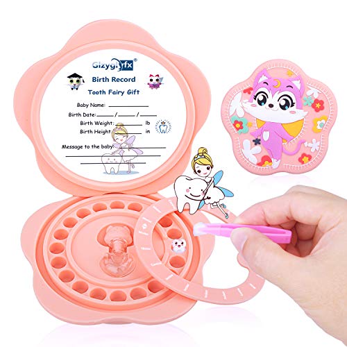 Scatola per denti per bebè, materiale in silicone per bambini, organizer per bambini per denti da latte, simpatico contenitore per denti per bambini, con pinzette e bottiglia (Rosa)