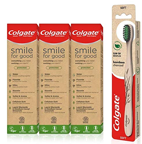 Colgate, Kit Eco-Friendly, Dentifricio Colgate Smile For Good Protection 75 ml e Spazzolino Colgate Bamboo Carbon - Tripacco