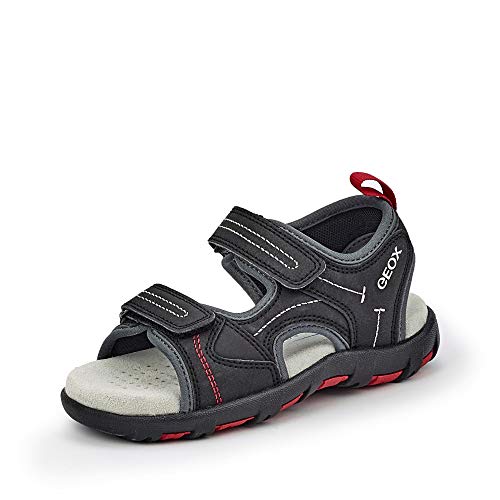 Geox Unisex Bambino Sandali JR Sandal Pianeta, Bambina Sandali per Bambini,Scarpa di Estate,Scarpa Bassa,Fermo del Velcro,Black/Red,38 EU / 5 UK