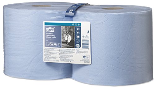 Tork 130081 Carta ultraresistente per asciugatura industriale QuickDry Premium, compatibile con il sistema W1 (da terra o da parete), 3 veli, 1 conf. x 2 rotoli (2 x 119 m), colore blu