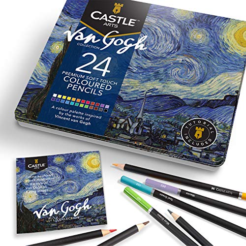 Castle Arts, set di 24 matite colorate Ispirato da Van Gogh... Colorazione perfetta, schizzi, set matite da disegno