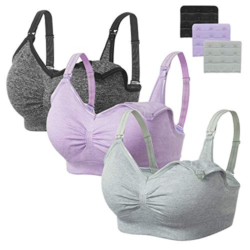 HBselect 3 PCS Reggiseno Allattamento con Estensione Reggiseno Bra Donna Morbido e Traspirante Reggiseno Senza Ferretto e Senza Cuciture