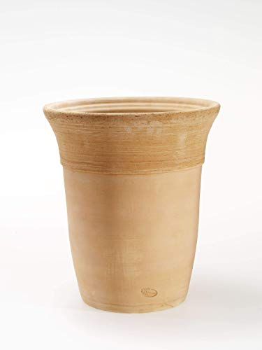 VASO ALTO IN TERRACOTTA + SOTTOVASO IN TERRACOTTA. VASO ALTEZZA CM. 42, DIAMETRO CM. 36, SOTTOVASO CM. 32. FATTI A MANO FIORIERA IN COTTO NATURALE GIARDINAGGIO