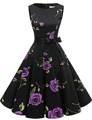 Gardenwed Annata 1950 retrò Rockabilly Polka Vestito da Audery Swing Senza Maniche Abito da Cocktail Partito Purple Rose 3XL