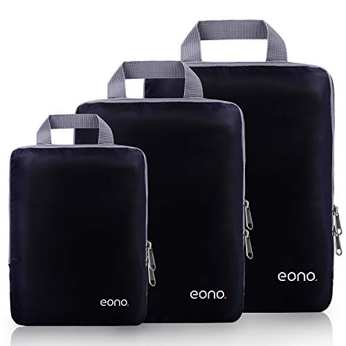 Eono by Amazon - Organizzatori da Viaggio a Compressione, Organizer Valigia Set, Cubo di Viaggio, Cubi di Imballaggio, Compression Packing Cube, Nero, 3 Set