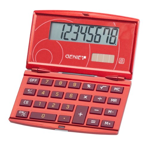Genie 200 - Calcolatrice tascabile richiudibile con display 8 cifre, design elegante, rosso