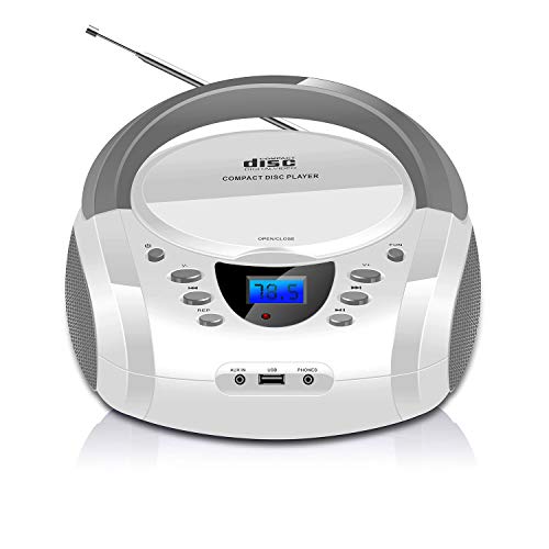 LONPOO Lettore CD Portatile, Radio Portatili Boombox Lettore MP3 Portatili con USB, AUX in, Bluetooth e Jack per Cuffie