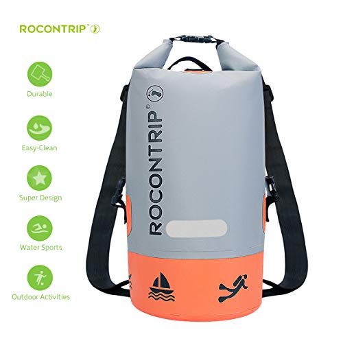 ROCONTRIP Borsa Impermeabile Premium, Sacco con Tracolla Regolabile Lunga Inclusa, Perfetta per Kayak Canottaggio Canottaggio Pesca Rafting Nuoto Camping Snowboard (Arancione, 40L)