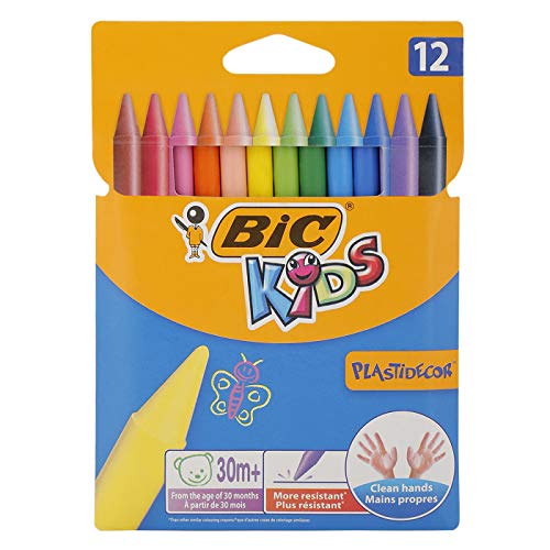 Bic Kids Plastidecor Pastelli Colorati Confezione da 12 Pastelli Colori Assortiti, multicolore