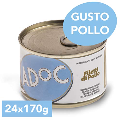 Adoc - Cibo Umido per Cani Adulti con Ingredienti Naturali Filetti di Pollo - 24 lattine da 170gr