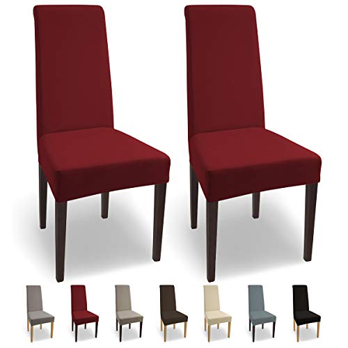 SCHEFFLER-HOME Natalie 2 Coperture sedia, Cotone elasticizzato Fodere, stretch protezione con banda elastica, Rosso Vino