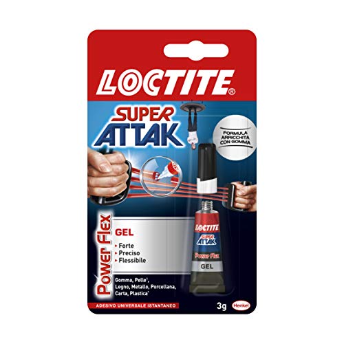 Loctite Super Attak Power Flex Gel, adesivo trasparente e istantaneo specifico per materiali flessibili, colla resistente in formula gel per pelle, gomma e cuoio, 1x3g