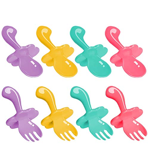 Set di Posate per Bambini INTVN 8 PEZZI Set Cucchiaio e Forchetta per Bambini Impugnatura Facile Toddler Utensili 5 * 3,7 * 2,8 cm