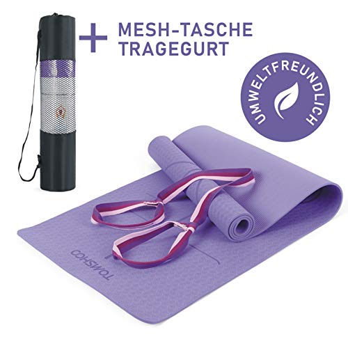 TOMSHOO Tappetino da Yoga + Tracolla, Tappetino da Ginnastica Antiscivolo, Tappetino Sportivo PRO Fitness TPE Delicato sulla Pelle - 183 x 61 x 0,6 cm - Tappetino Fitness Senza Ftalati