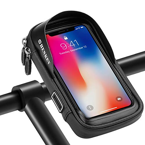 Borsa da manubrio per bici, supporto per telefono da bicicletta con touch screen impermeabile, supporto per telefono da bici per smartphone fino a 6.5 ''