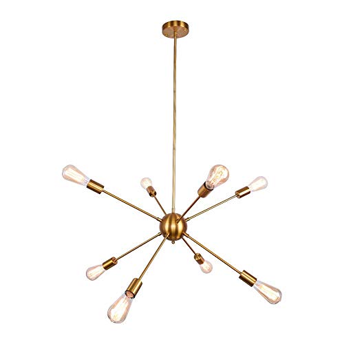 ENCOFT Sputnik Lampadario Moderno Lusso Lampada a Sospensione 8 Luci Base E27 Soggiorno Camera da Letto, Ottone Senza Lampadina