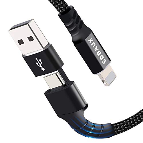 SDBAUX 2 in 1 Cavo Lightening USB A e USB C 3.1A/2M,Cavo di Supporta la Ricarica Rapida PD Power Delivery e Trasferimento Dati, Compatibile Phone 11/11 Pro/11 Pro Max/X/XS/XR/XS Max/8/8 Plus