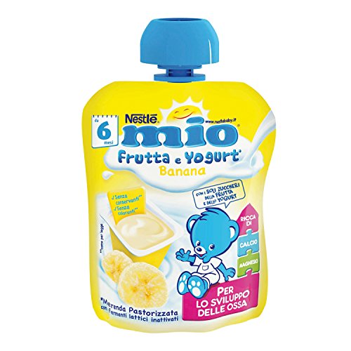 Nestlé Mio Merenda Frutta e Yogurt da Spremere Banana senza Glutine da 6 Mesi, 16 pezzi da 90 ml (1440 ml)