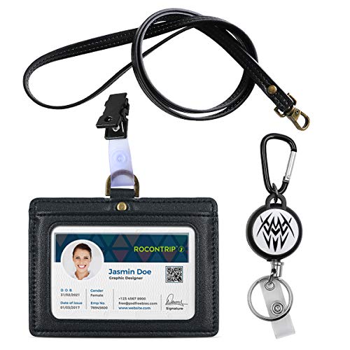 Porta badge con pelle, ID carte porta badge orientamento orizzontale, carta D'identità titolare, badge e portabadge,3