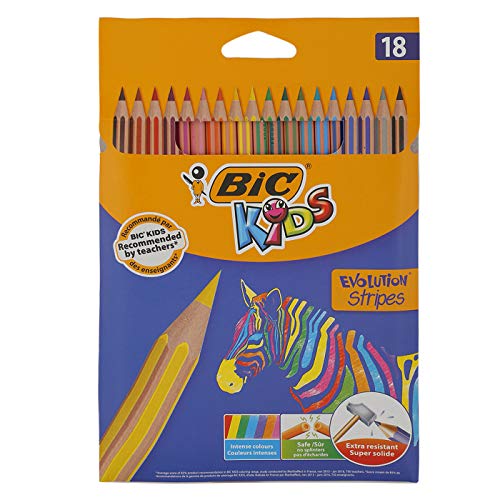 BIC 950524 Kids Evolution Stripes matite colorate, colori assortiti (confezione da 18)
