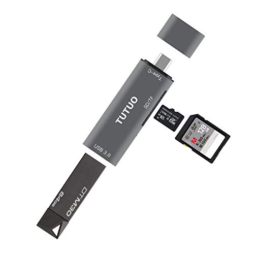 TUTUO Type C Lettore di Schede SD/Micro SD (TF) USB-C a USB 3.0 Adattatore OTG Connettore per MacBook Pro,Redmi Note 7 Note 8 Pro, Huawei nova 5T P30 Pro,Galaxy Note 20 S20, OnePlus 7T (Grigio)