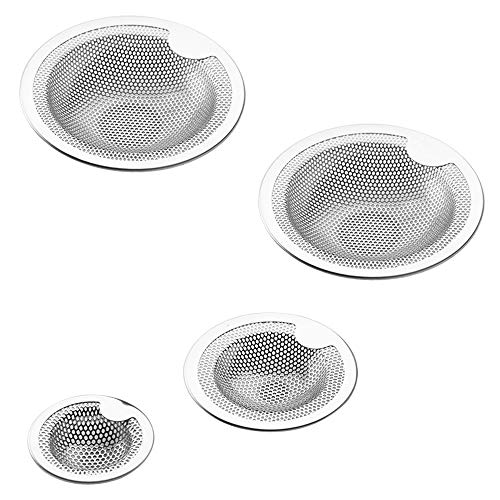 FineGood - Set di 4 filtri per lavello da cucina, in acciaio inox, anti-intasamento, per lavello e lavello, colore: argento