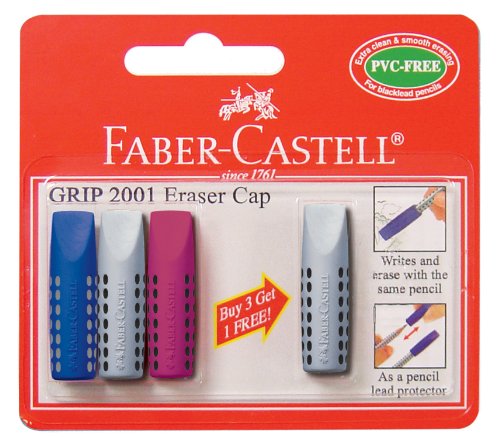 Faber-Castell GRIP 2001-Cappucci-gomma per cancellare, confezione da 4 pezzi