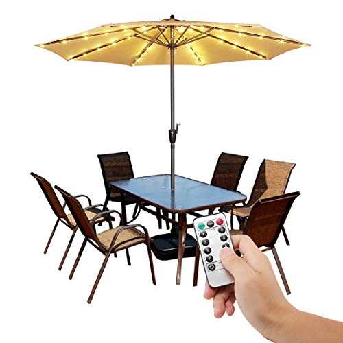 Ombrellone da terrazzo con luci cordless per ombrellone con telecomando, 8 modalità, 104 LED, funzionamento a batteria, impermeabile per ombrello da 9ftt-10ft