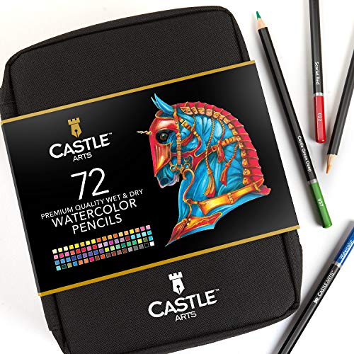 Castle Arts - Set di 72 matite acquerellabili in una custodia con cerniera per con nucleo colorato di alta qualità con colori vivaci per creare bellissimi effetti