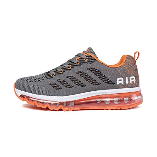 Scarpe da Ginnastica Donna Uomo Sportive Sneakers Running Air Scarpe per Outdoor Fitness Corsa Walking Gray Orange 43 EU