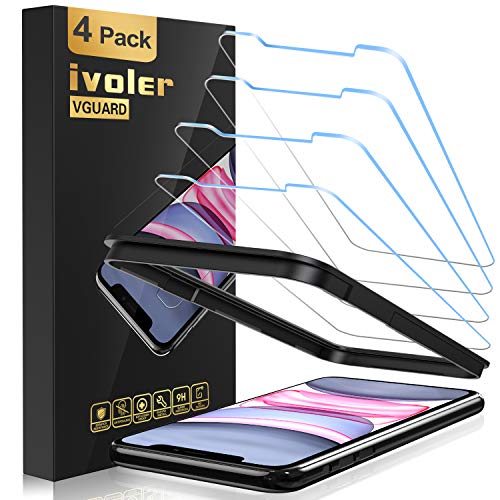 iVoler [4 Pack Pellicola Vetro Temperato per iPhone 11 / iPhone XR 6,1 Pollici [Strumento di Installazione Facile][HD Chiaro], Protezione per Schermo, Pellicola Protettiva iPhone 11 / XR 6.1