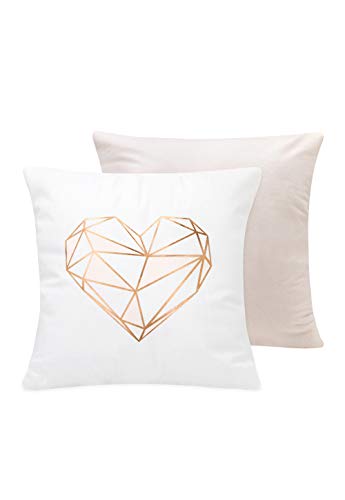SUMGAR - Set di 2 federe per cuscino in oro rosa con motivo geometrico a forma di cuore rosa, per soggiorno, divano, letto, pavimento auto, con cerniera invisibile, 45 x 45 cm, set da 2