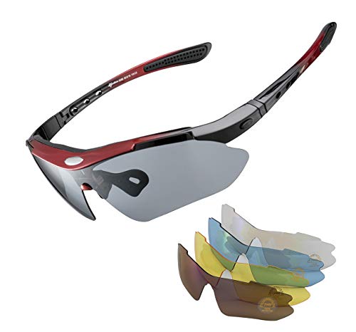 ROCKBROS Occhiali da Sole Sportivi Ciclismo con 5 Lenti Intercambiabili Occhiali Polarizzati Sportivi Anti-UV 400 Protezione Ultra-Leggeri Unisex