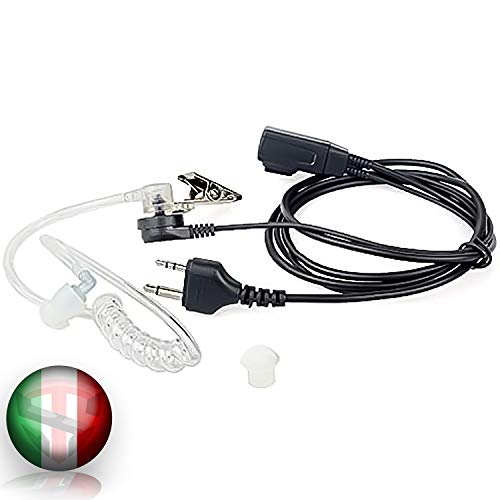 TECHSIDE Microfono Auricolare Pneumatico Trasparente a 2 pin Midland | Per Radio ricetrasmittenti | Compatibile con G7 pro G8 G9 pro M24 M24 plus M48 M99 G6 XT G7 XTR | Vigilanza Sicurezza SoftAir